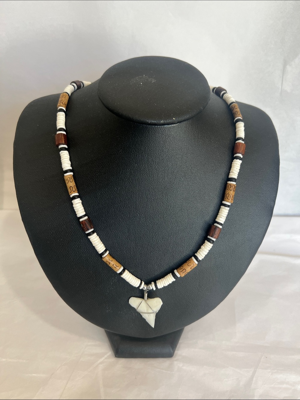 Beaded White and Brown Tribal Heart Pendant Necklace